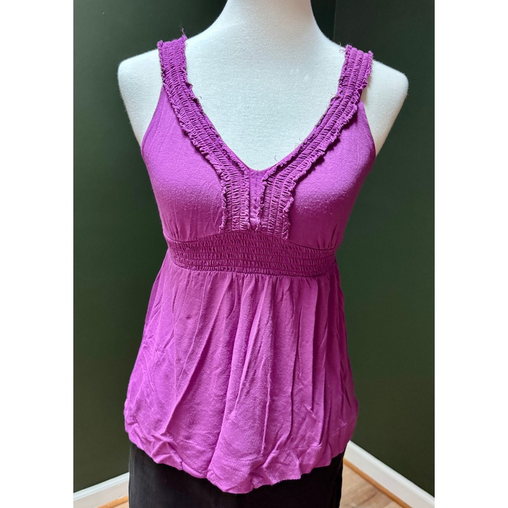 Y2K Elle Purple Tank Top Smocked V Neck Sleeveless Top Size XS